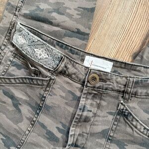 Anthropologie Camo Crop Pants with Lace Trim